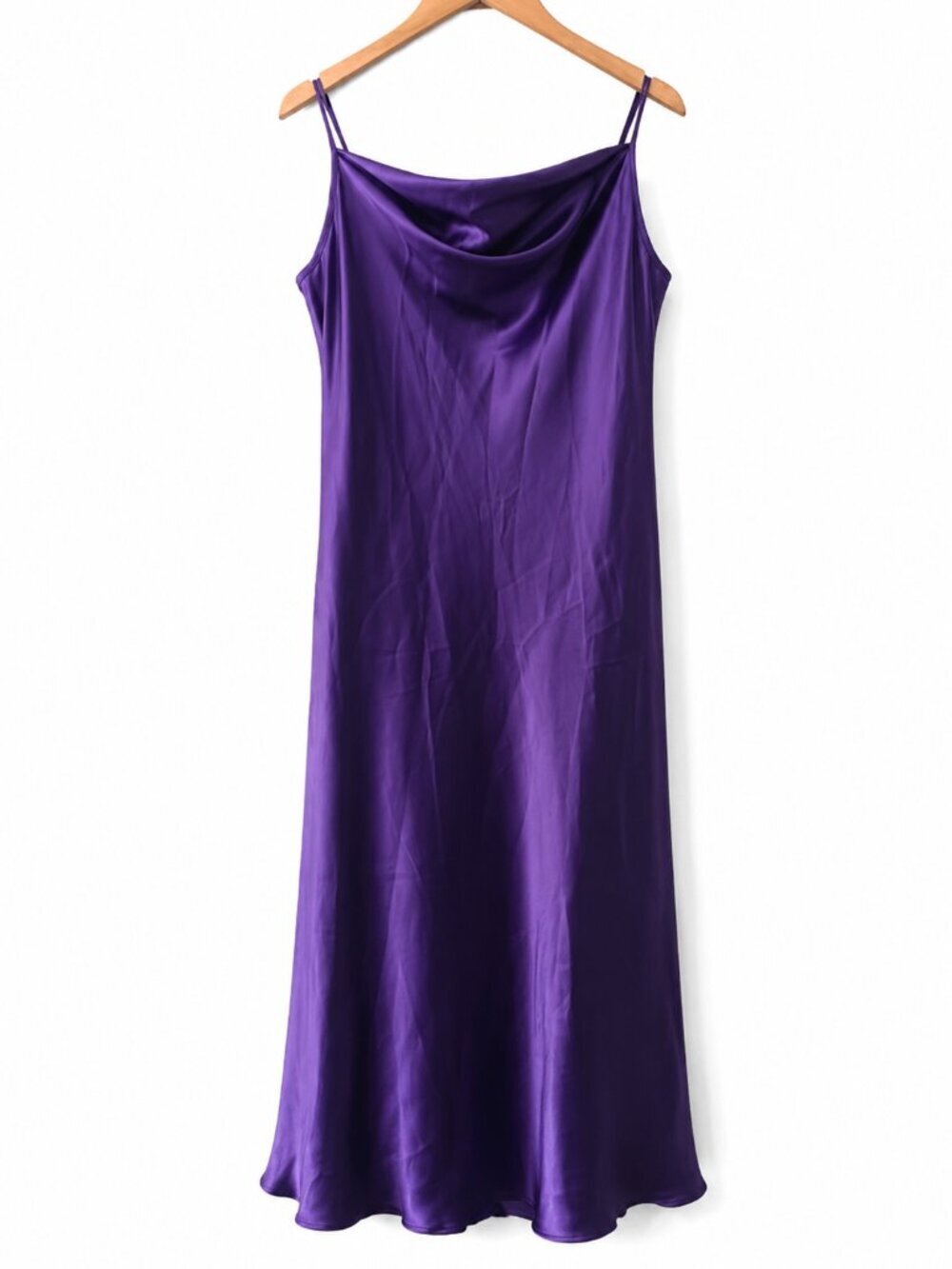 Bebe Y2K Purple Satin Cowl Neck Maxi Slip Dress L
